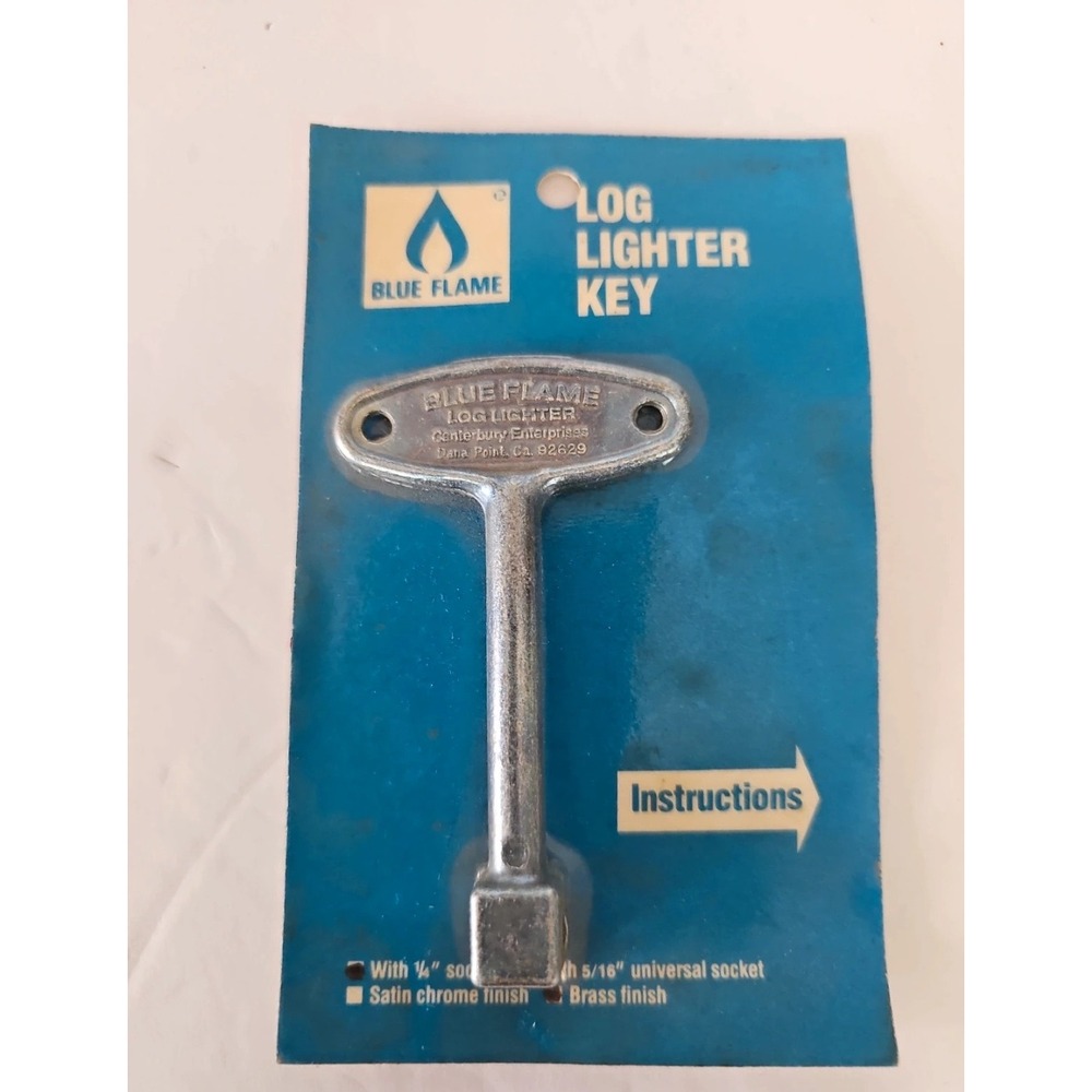 Vintage Blue Flame Log Lighter Key Fireplace Gas Valve Tool Satin Chrome Finish